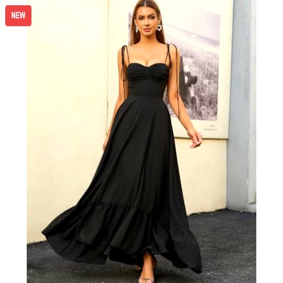 Summer Spaghetti Strap Maxi Dress Smocked Back A-Line Flowy Sundress - Picture 2 of 6